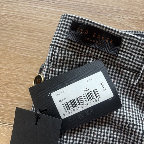 Ted Baker Roger CT Men's 100% Wool Flat Front Dress Pants Waist 30 R Houndstooth - Picture 3 of 8